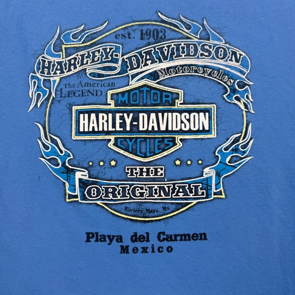 Harley Davidson Playa Del Carmen Mexico Sleeveless T-Shirt Mens Large Blue - Picture 6 of 9